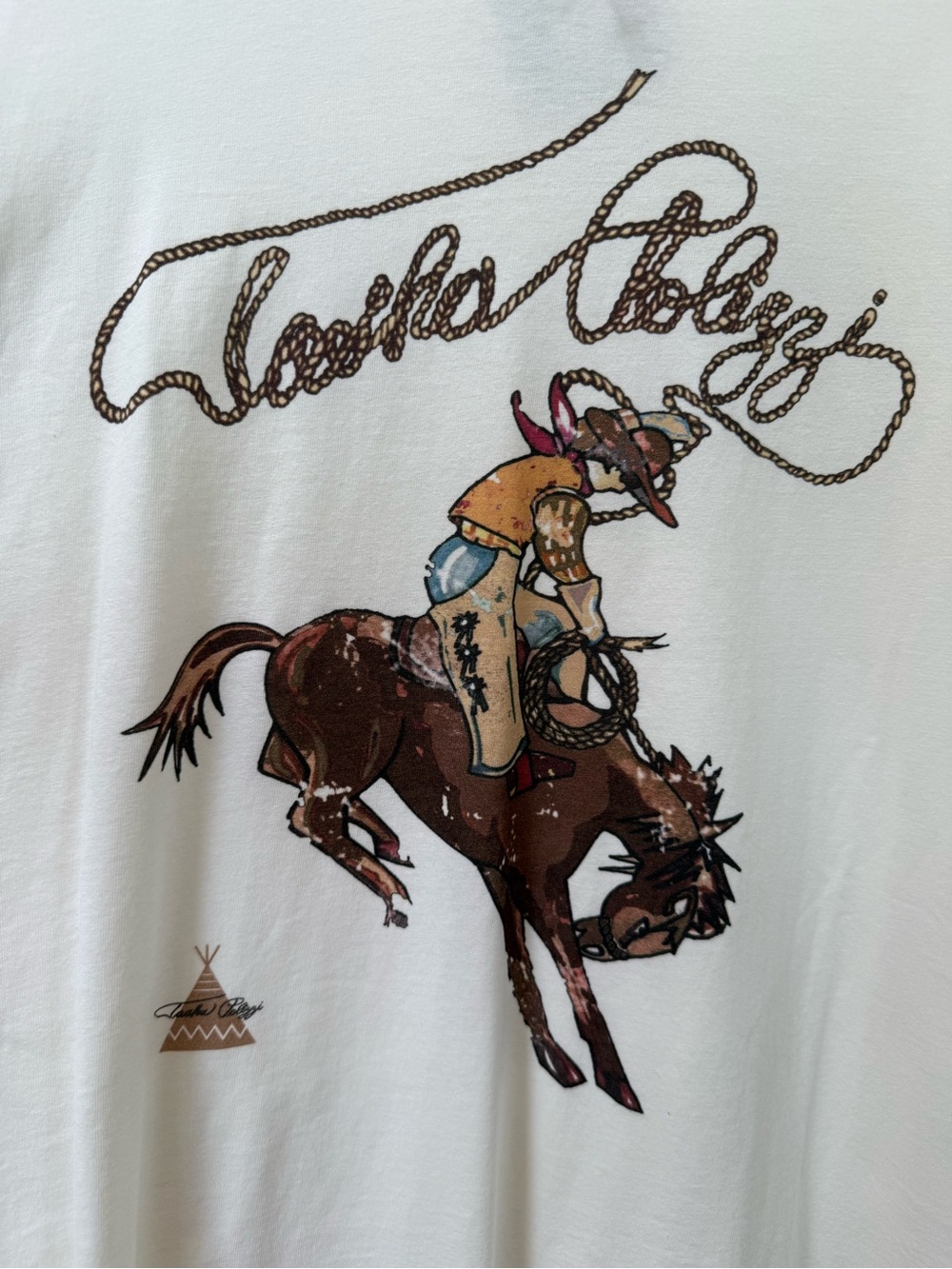 Tasha Polizzi Off White Short Sleeve Tee Western Rodeo Horse Bronco Cowboy XXL